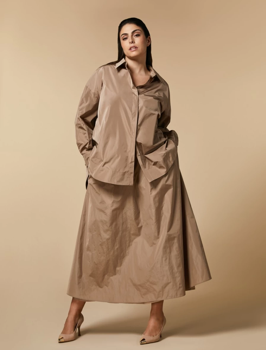 Marina Rinaldi Women's Sand Yarn-Dyed Duchesse Skirt | Elegant A-Line Design