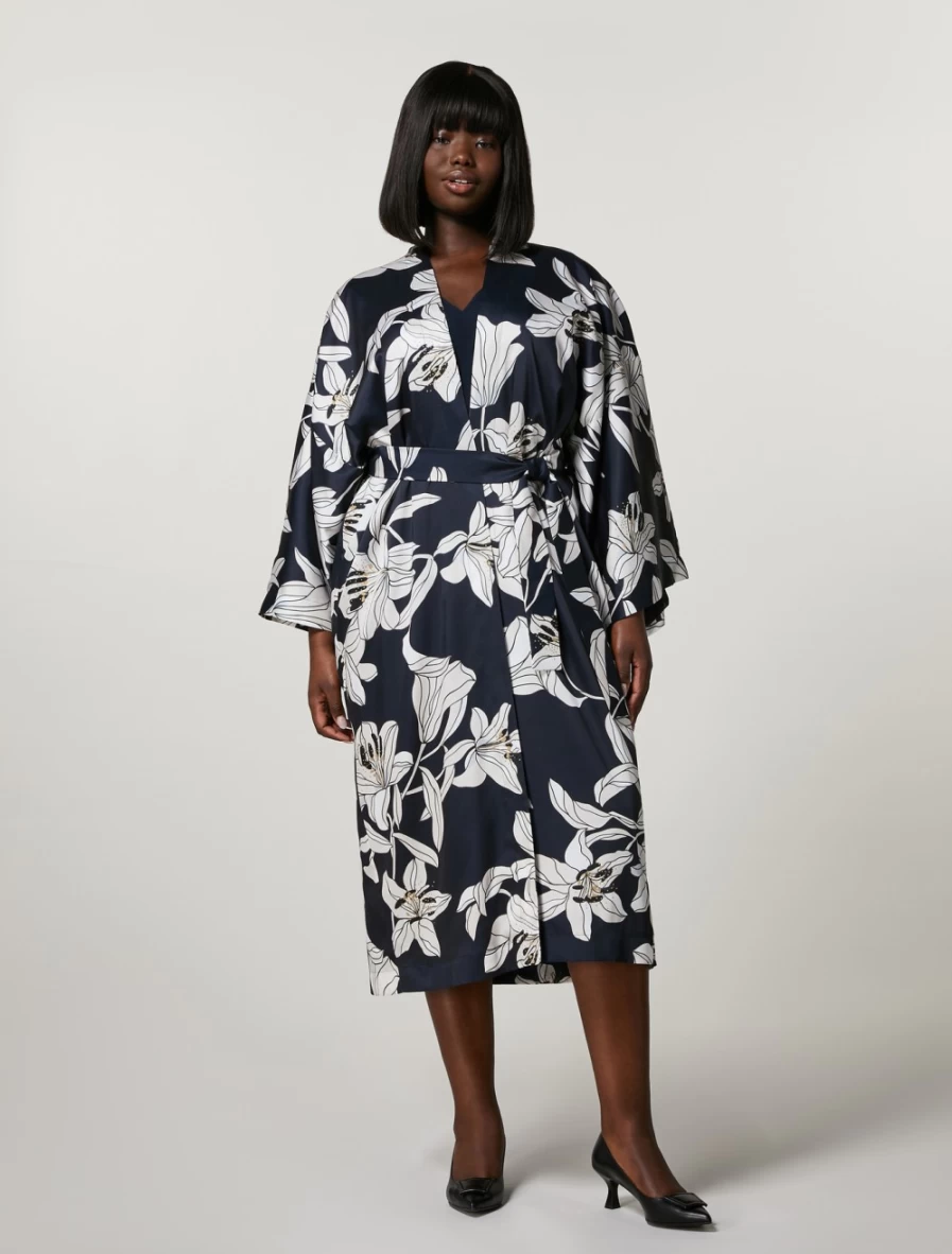 Marina Rinaldi Women's Dark Navy Printed Twill Overcoat Coat