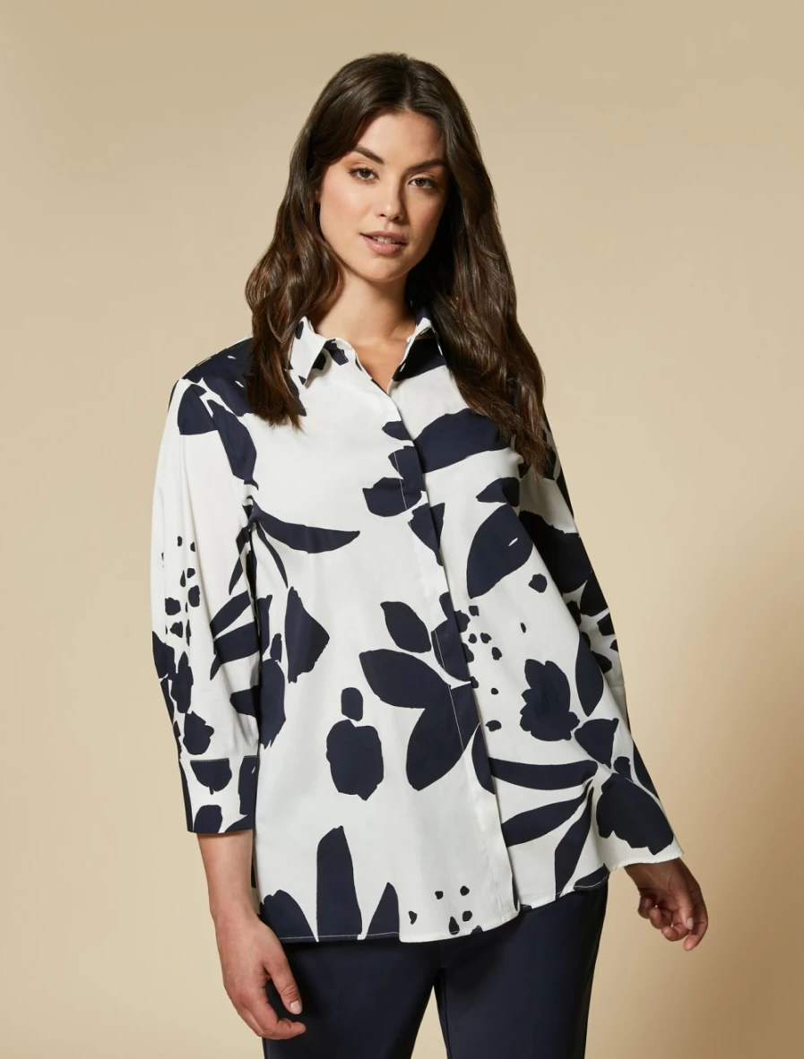 Marina Rinaldi Women's White Printed Poplin Shirt