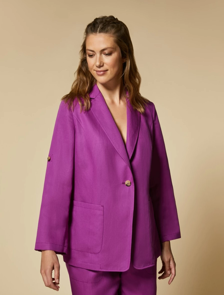 Marina Rinaldi Women's Lilac Linen-Blend Blazer Jacket for Elegant Style