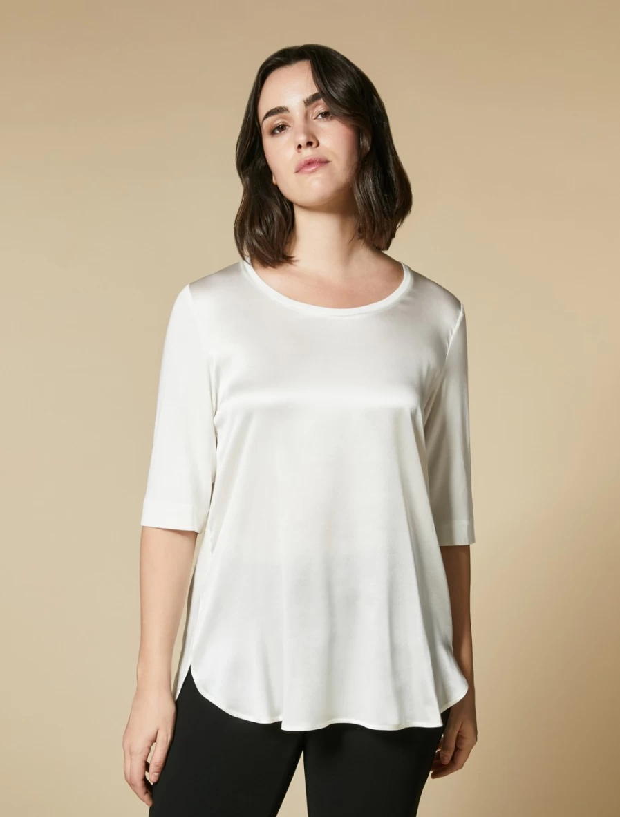 Marina Rinaldi Women's White Silk Blend Jersey T-Shirt - Soft Luxury Top