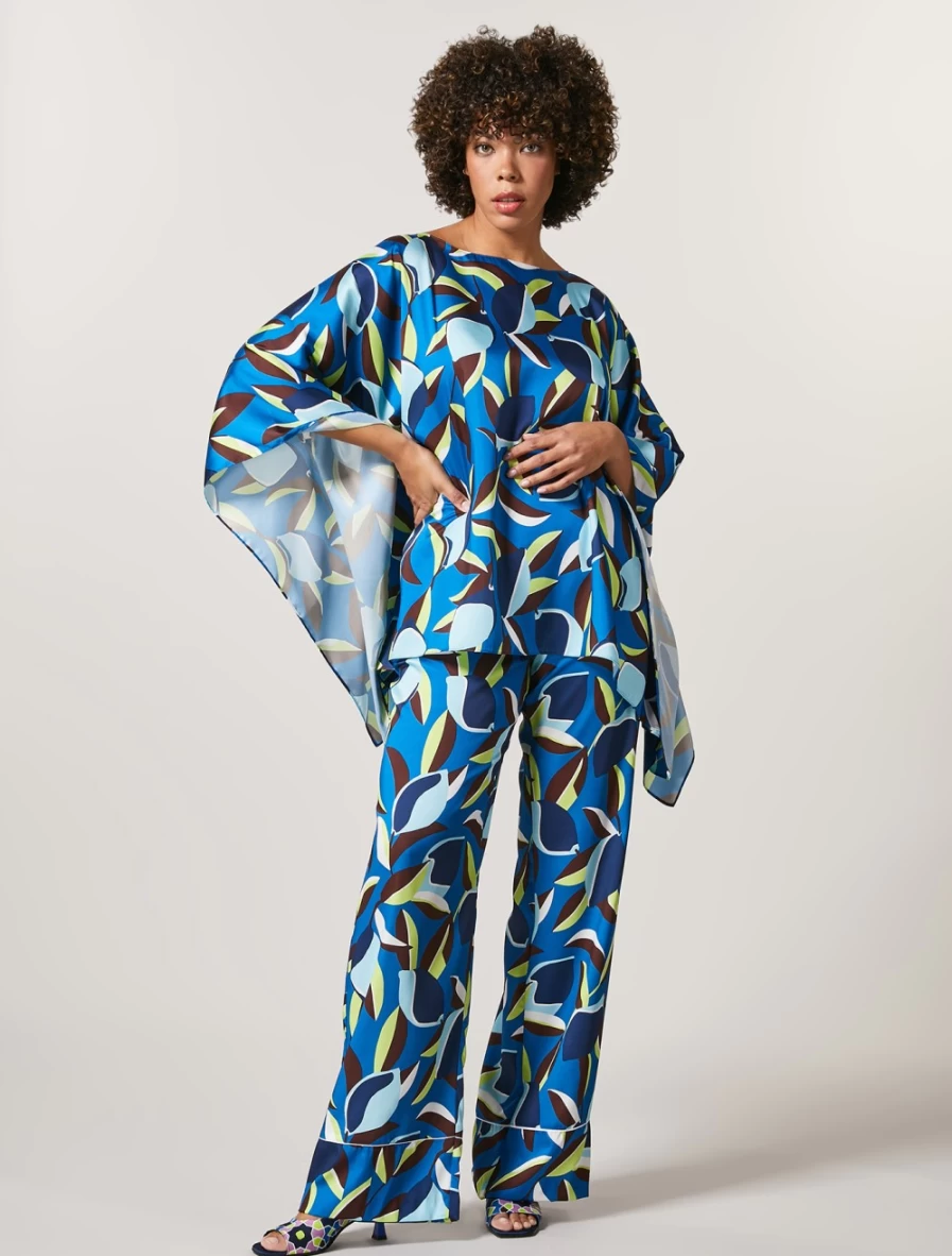 "Marina Rinaldi Women's China Blue Printed Twill Trousers"