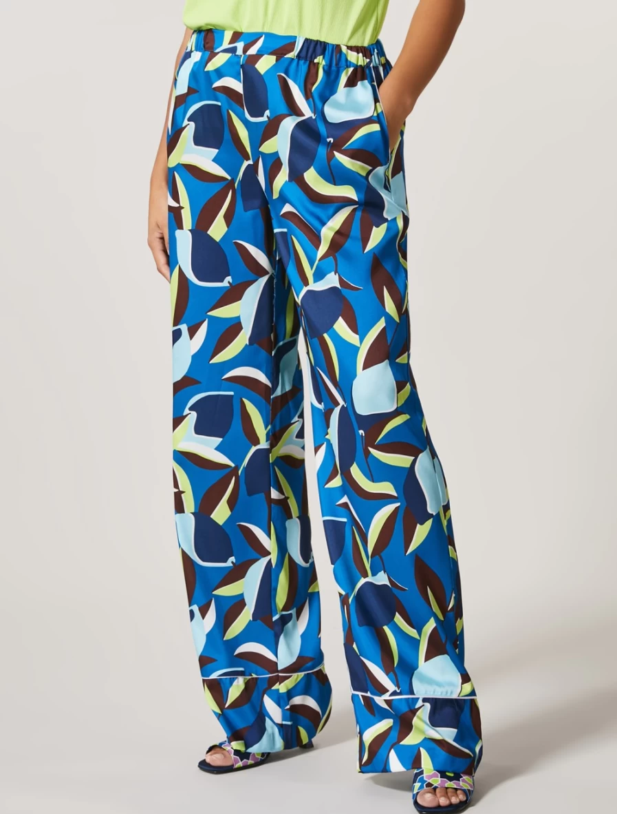 "Marina Rinaldi Women's China Blue Printed Twill Trousers"