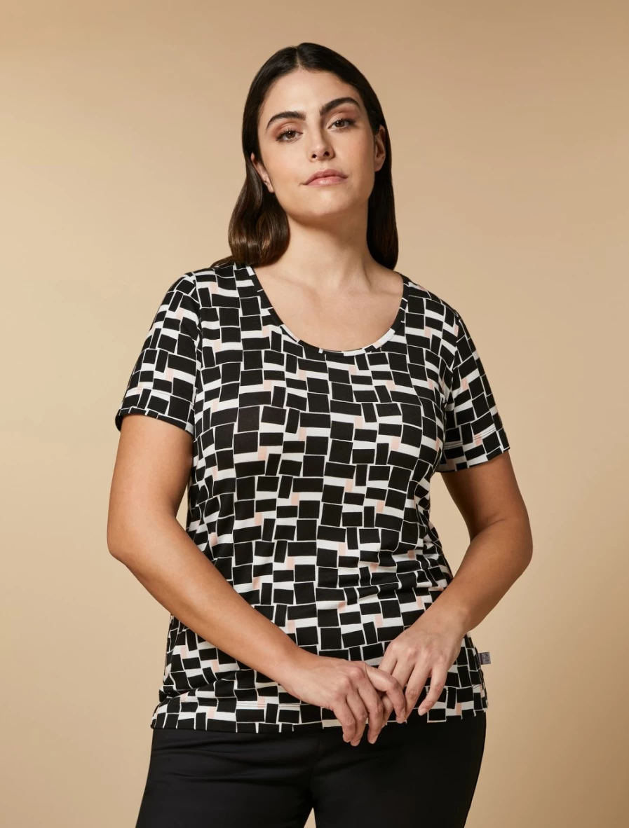 "Marina Rinaldi Women's White Printed Jersey T-Shirt – Soft Cotton Casual Tee"