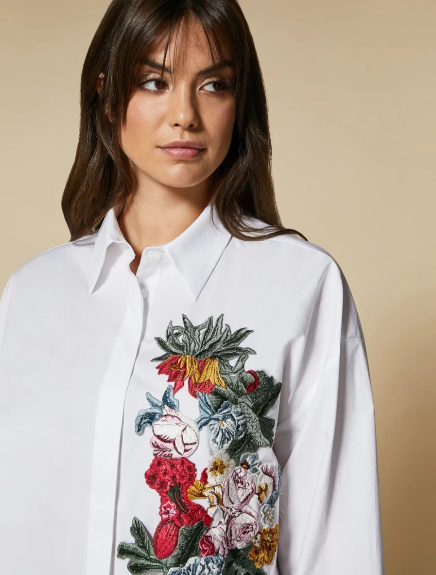 "Marina Rinaldi Women's White Poplin Embroidered Shirt"