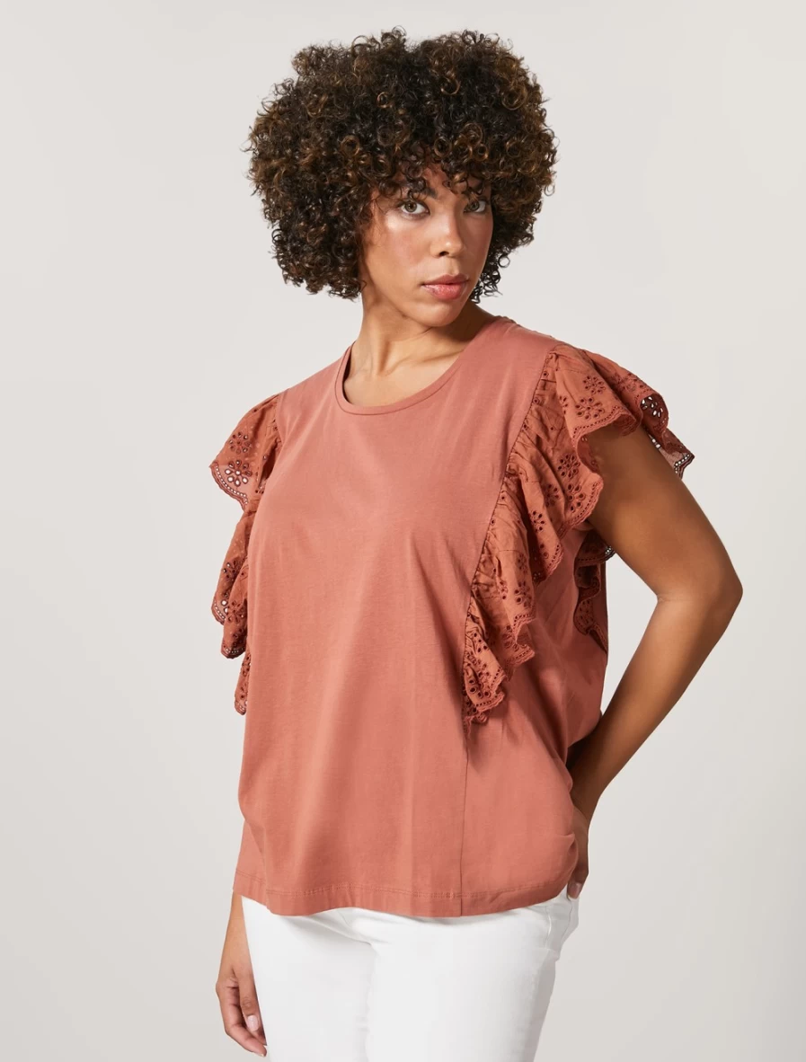 Marina Rinaldi Women's Rust Broderie Anglaise Jersey T-Shirt