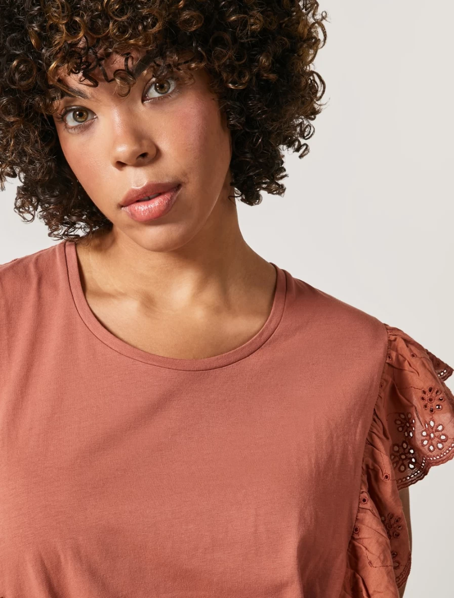 Marina Rinaldi Women's Rust Broderie Anglaise Jersey T-Shirt