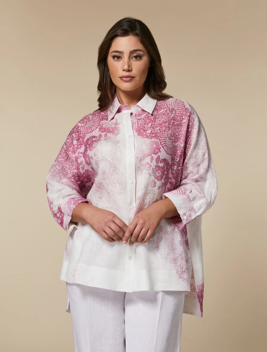 "Marina Rinaldi Women's Pink Printed Linen Shirt"
