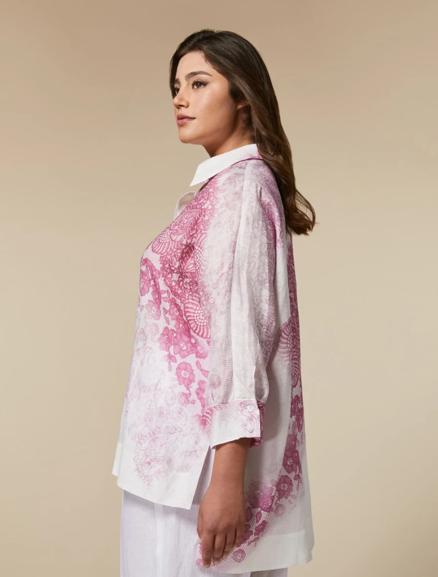"Marina Rinaldi Women's Pink Printed Linen Shirt"