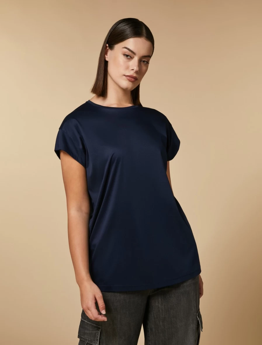 Marina Rinaldi Women's Dark Navy Jersey T-Shirt - Soft Cotton Crewneck Tee