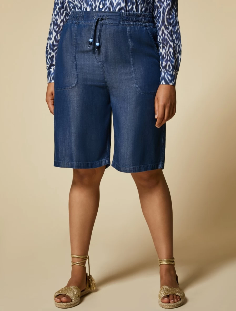 Marina Rinaldi Women's Dark Navy Tencel Denim Bermuda Shorts