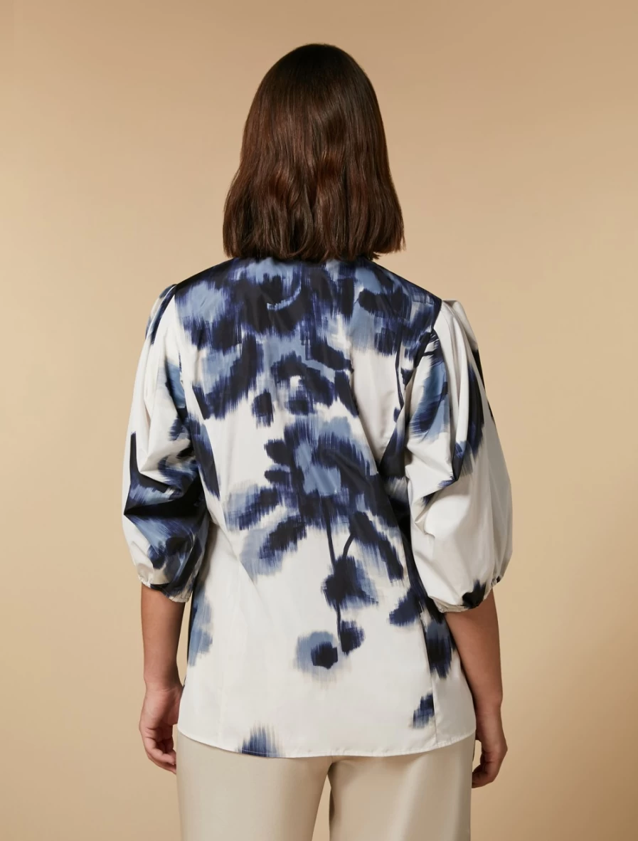 "Marina Rinaldi Women's Beige Printed Taffeta Shirt | Elegant Blouse for Women"