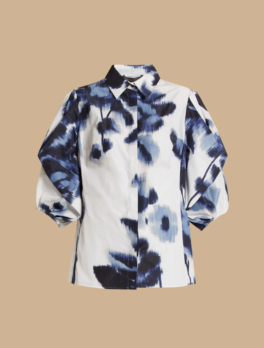 "Marina Rinaldi Women's Beige Printed Taffeta Shirt | Elegant Blouse for Women"