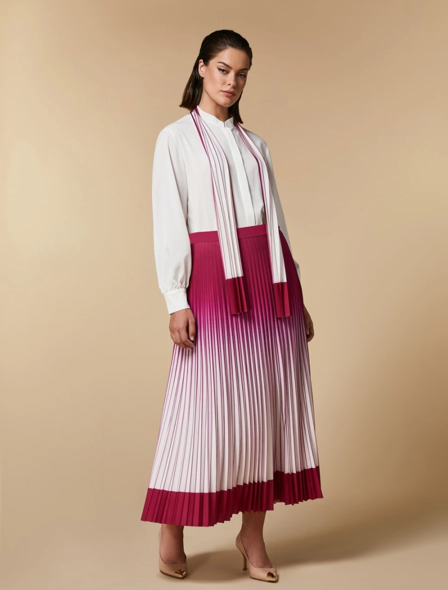 Marina Rinaldi Women's White Long Pleated Crepe de Chine Skirt