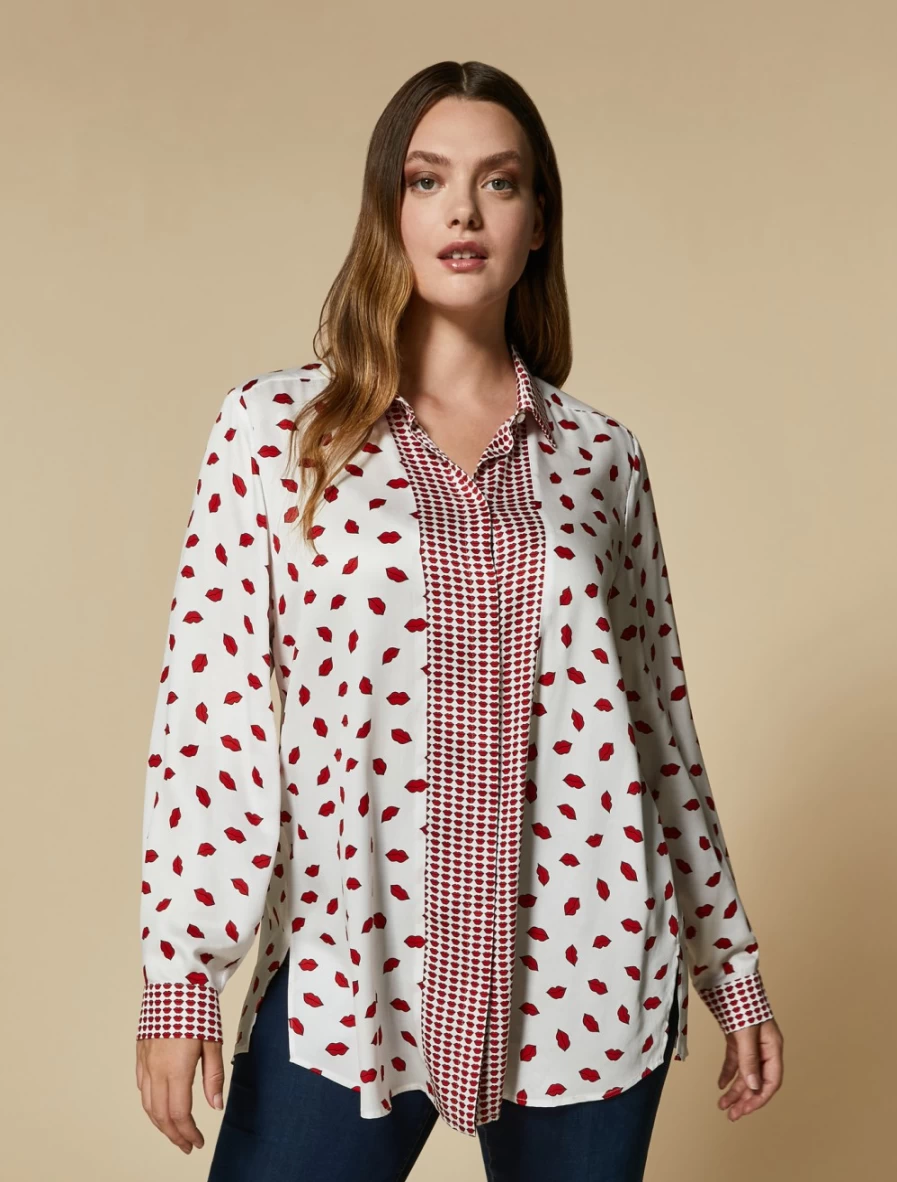 Marina Rinaldi Women's White Printed Satin Shirt - Elegant Feminine Blouse