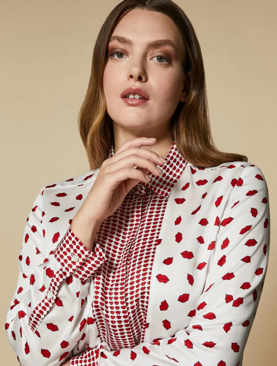 Marina Rinaldi Women's White Printed Satin Shirt - Elegant Feminine Blouse