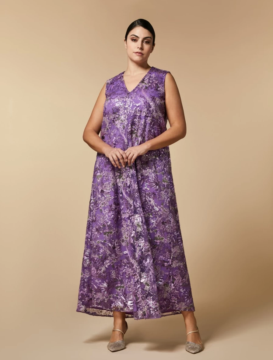 Marina Rinaldi Women's Wisteria Long Embroidered Tulle Dress
