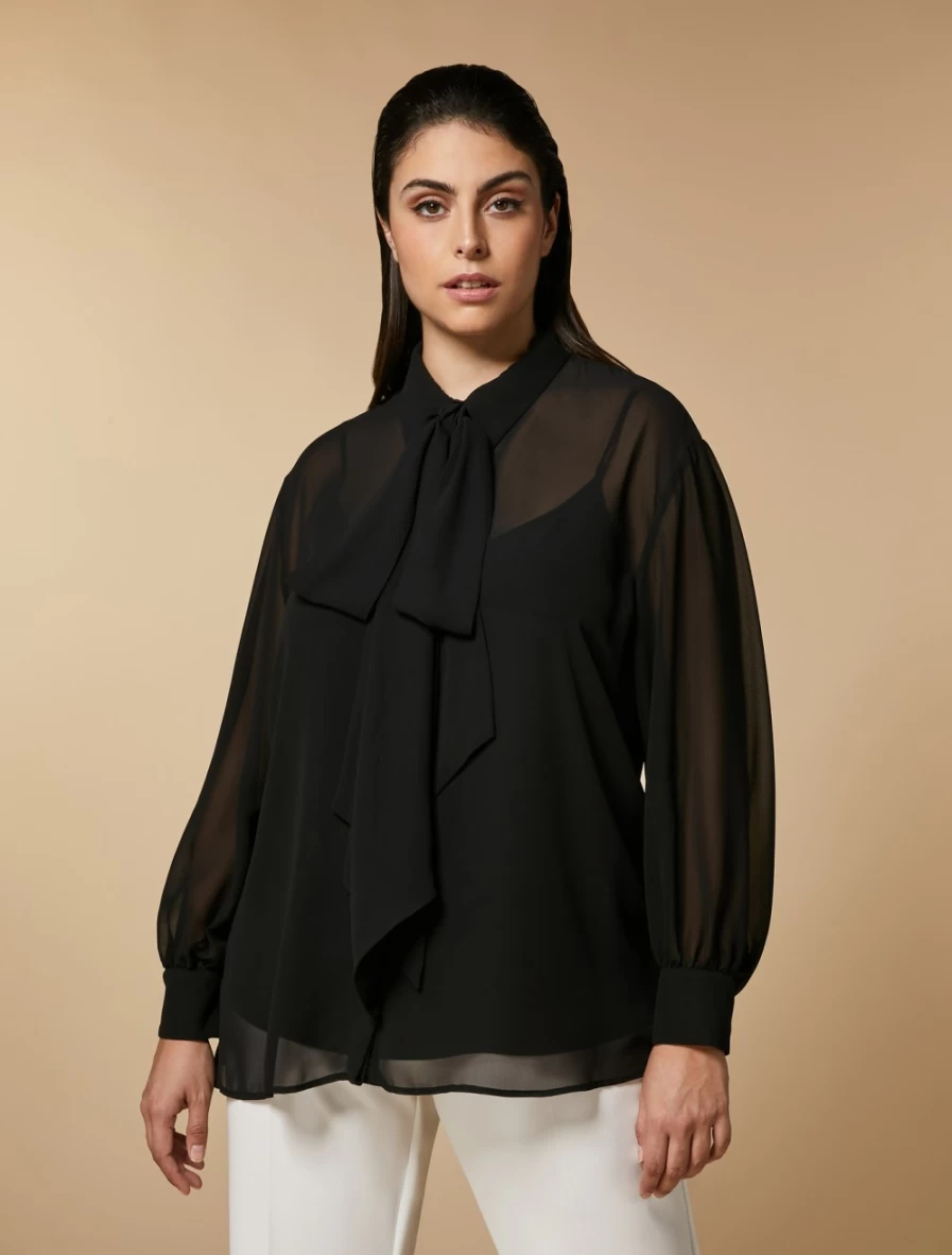 Marina Rinaldi Women's Black Crepe Georgette Shirt - Elegant Flowy Blouse for Women