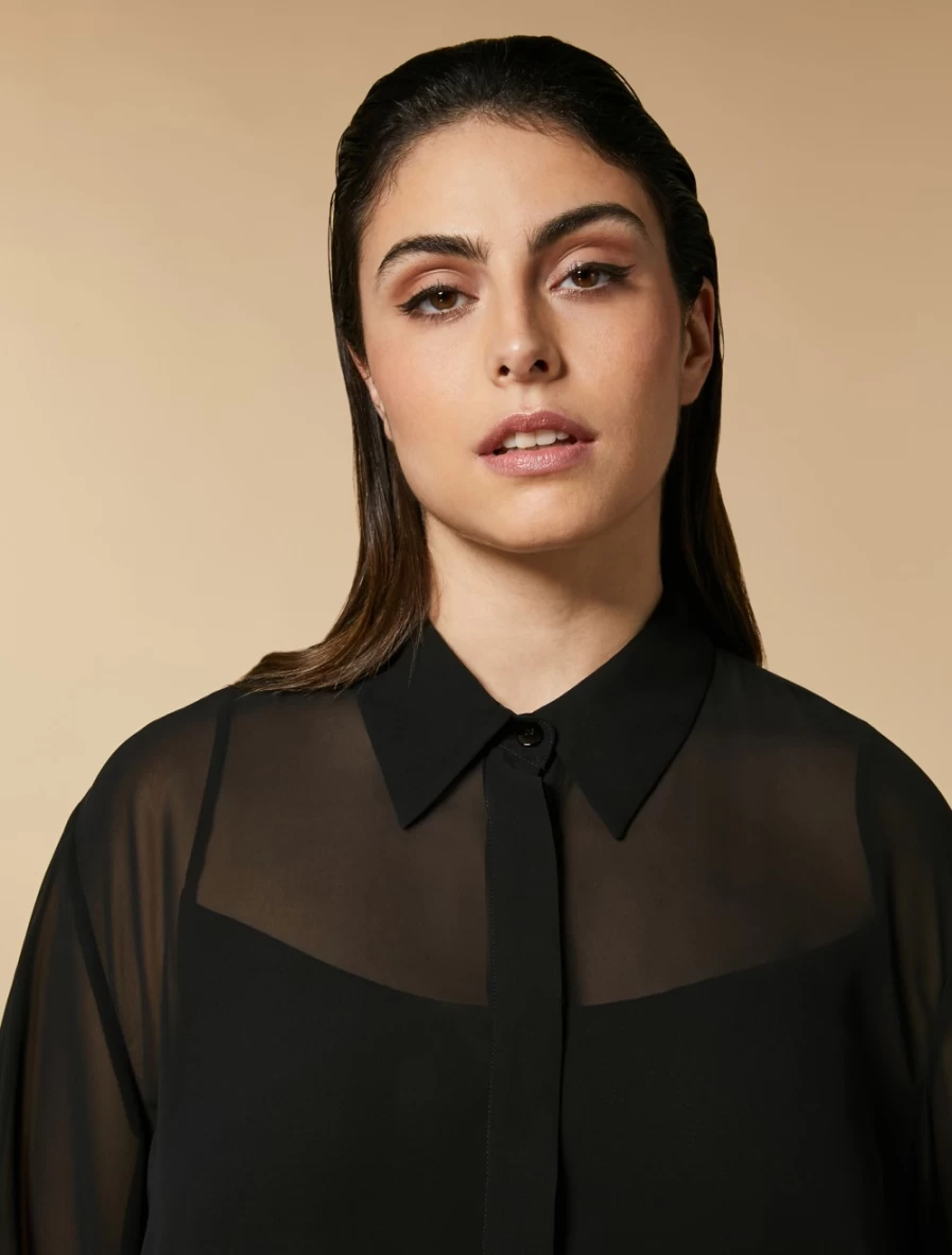 Marina Rinaldi Women's Black Crepe Georgette Shirt - Elegant Flowy Blouse for Women