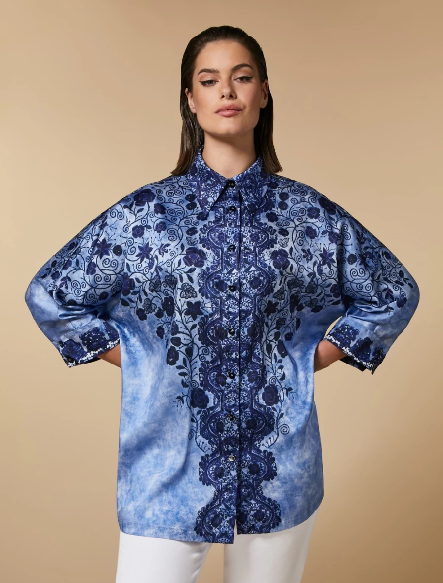 "Marina Rinaldi Women's China Blue Printed Twill Tunic Top"