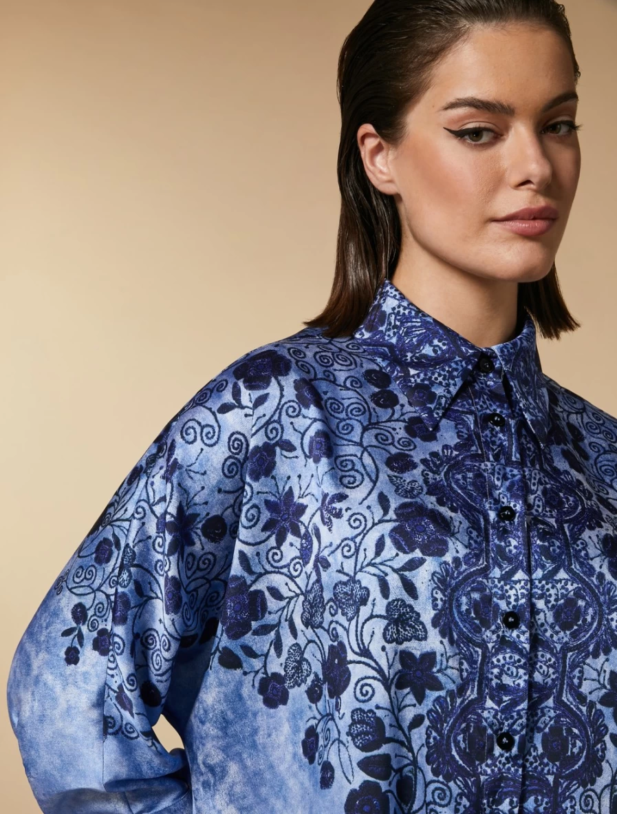 "Marina Rinaldi Women's China Blue Printed Twill Tunic Top"