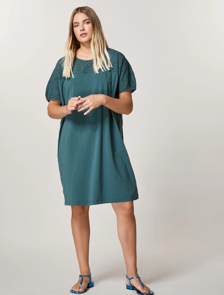 Marina Rinaldi Women's Dark Green Broderie Anglaise Jersey Dress