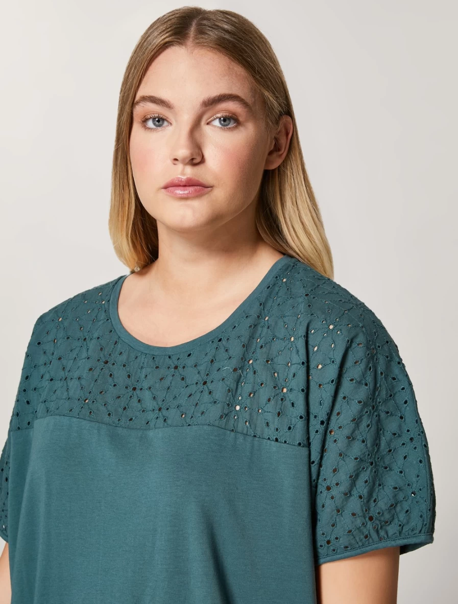 Marina Rinaldi Women's Dark Green Broderie Anglaise Jersey Dress