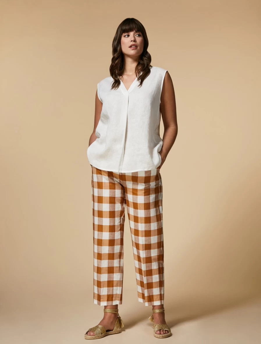 "Marina Rinaldi Women's Mustard Cotton Linen Trousers"