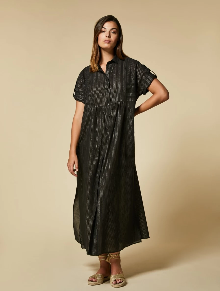 Marina Rinaldi Women's Black Striped Muslin Dress