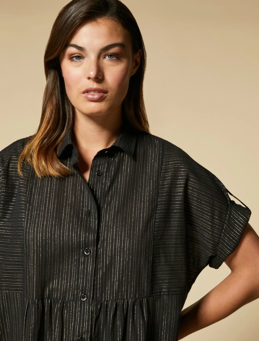 Marina Rinaldi Women's Black Striped Muslin Dress