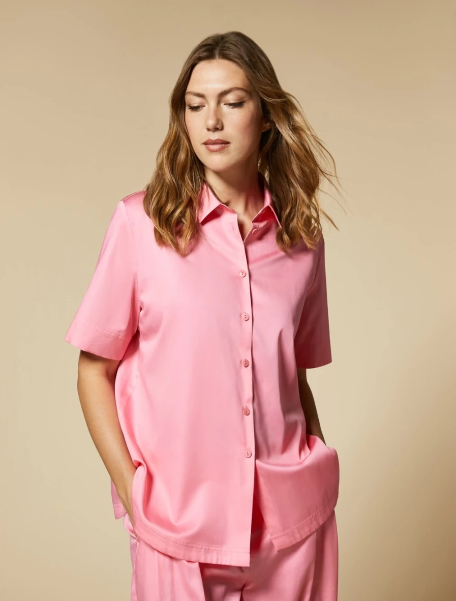 Marina Rinaldi Women's Fuchsia Cotton Satin Shirt - Elegant Blouse for Women