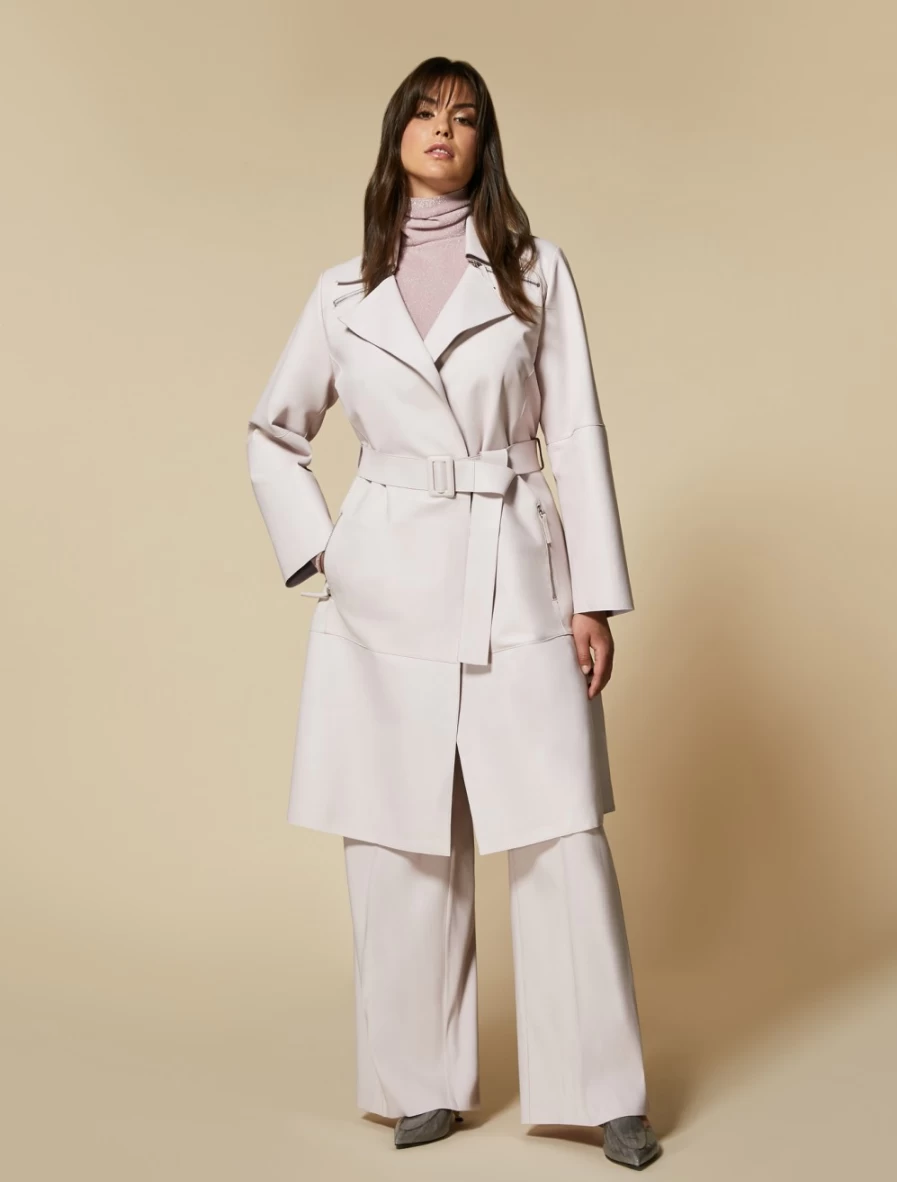 Marina Rinaldi Women's Pink Nappa Leather & Jersey Long Duster Coat