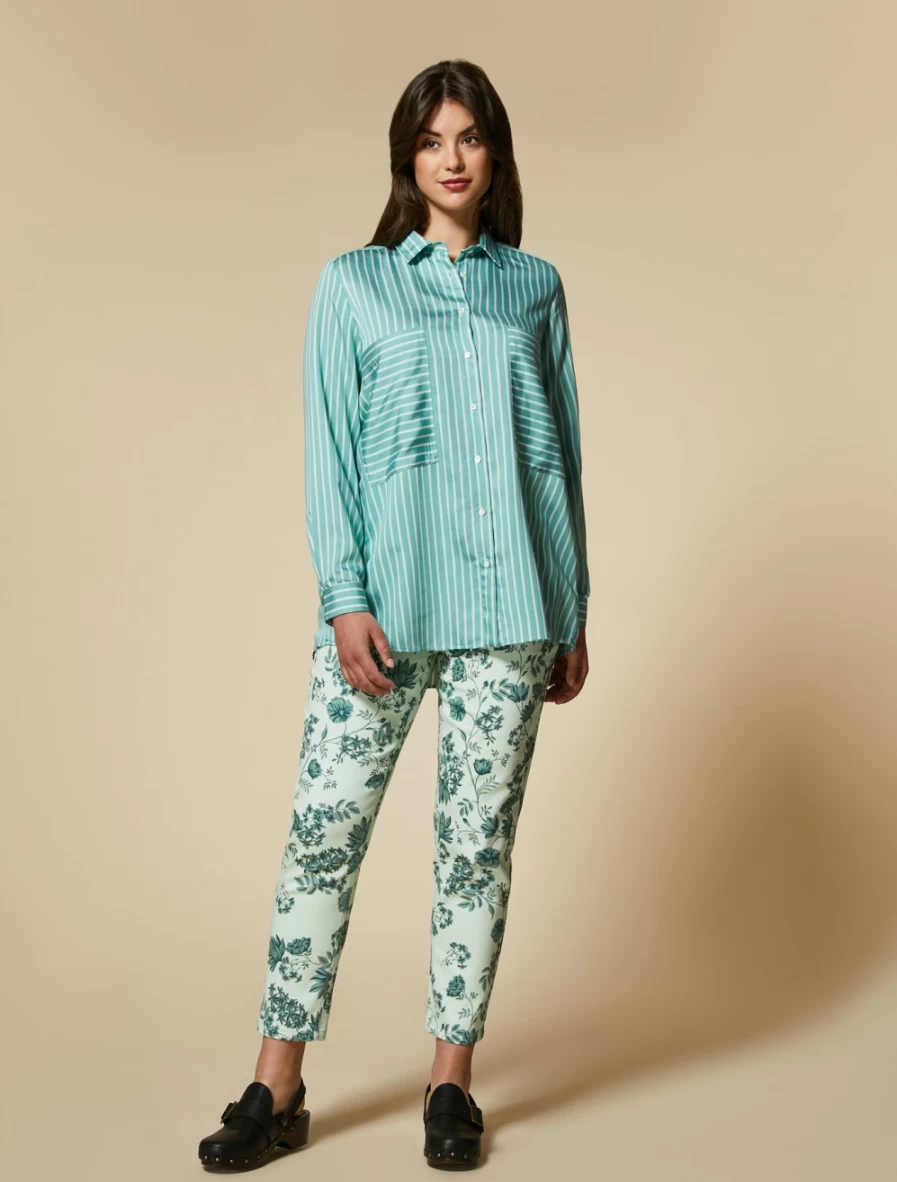 Marina Rinaldi Women's Green Slim-Fit Cotton Bull Denim Trousers