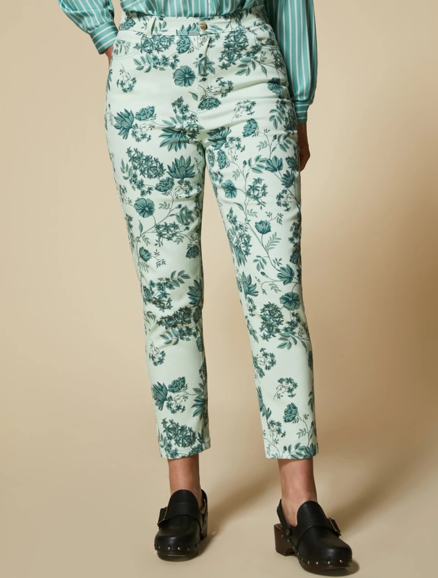 Marina Rinaldi Women's Green Slim-Fit Cotton Bull Denim Trousers