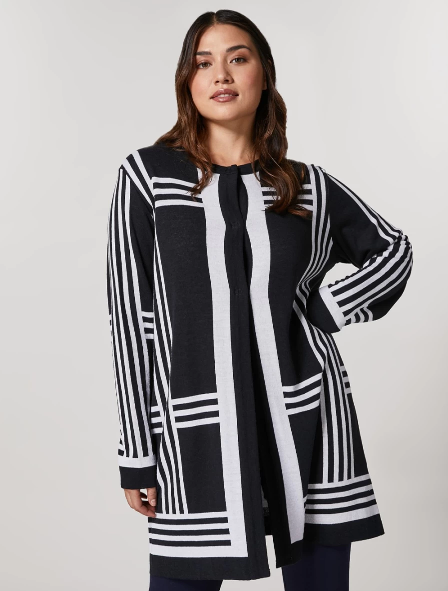 "Marina Rinaldi Women's Dark Navy Knitted Coat – Premium Wool Blend Winter Jacket"