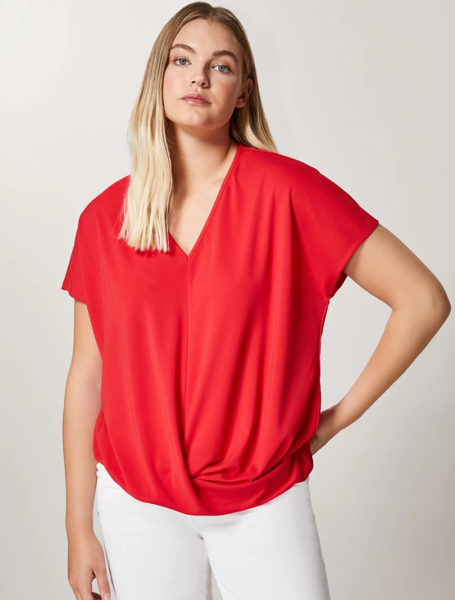 Marina Rinaldi Women's Red Interlock Jersey T-Shirt - Soft Cotton Comfort Fit Top