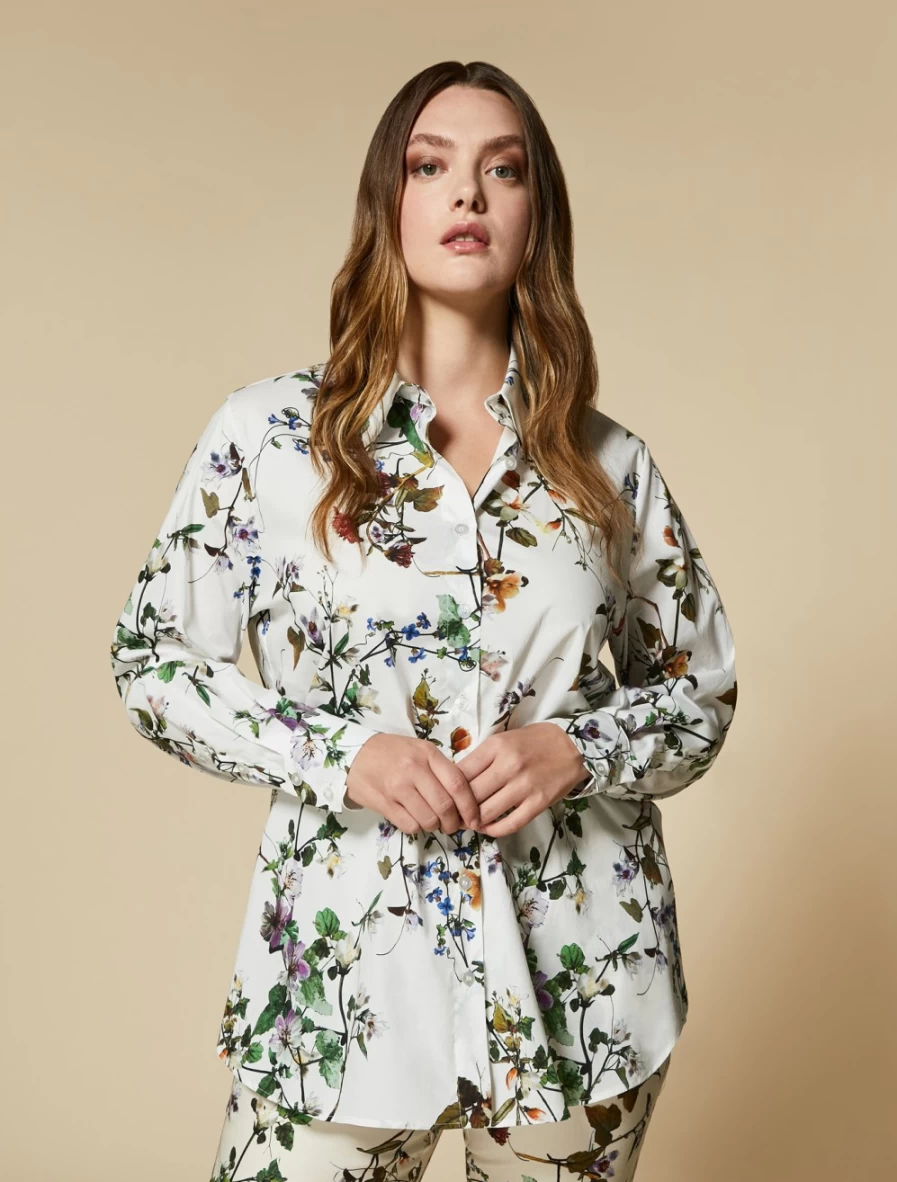 Marina Rinaldi Women's White Printed Poplin Shirt