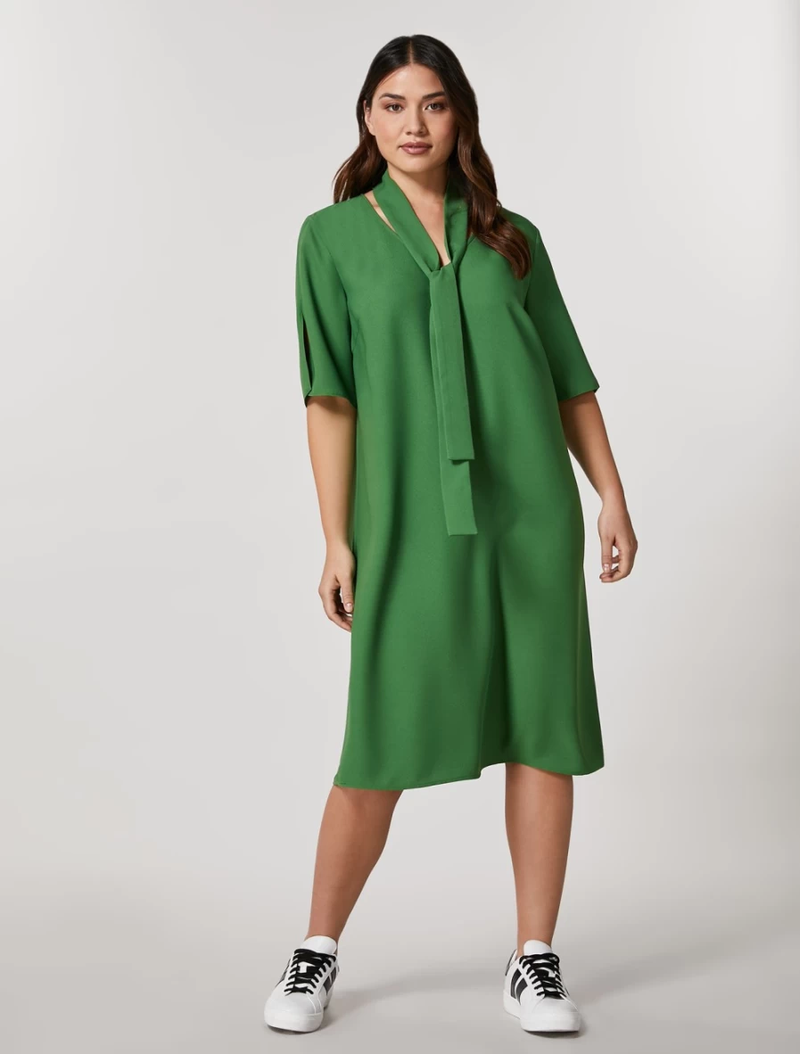 Marina Rinaldi Women's Green Crepe Envers Satin Dress