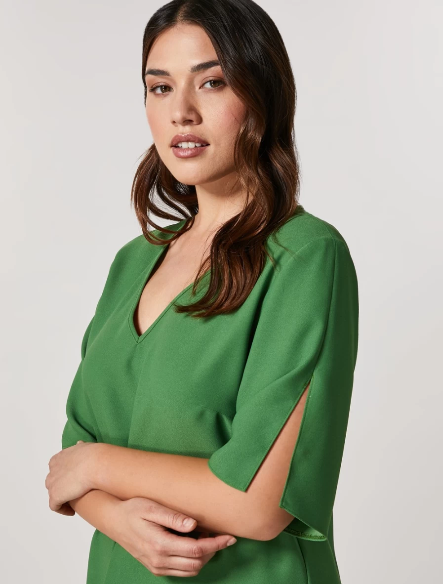 Marina Rinaldi Women's Green Crepe Envers Satin Dress