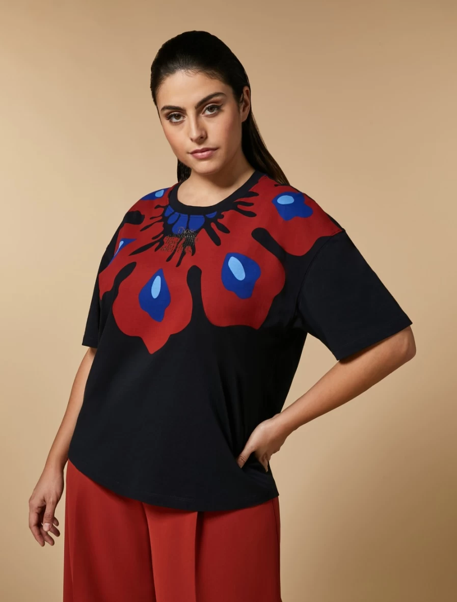 Marina Rinaldi Women's Dark Navy Print-Adorned Jersey T-Shirt