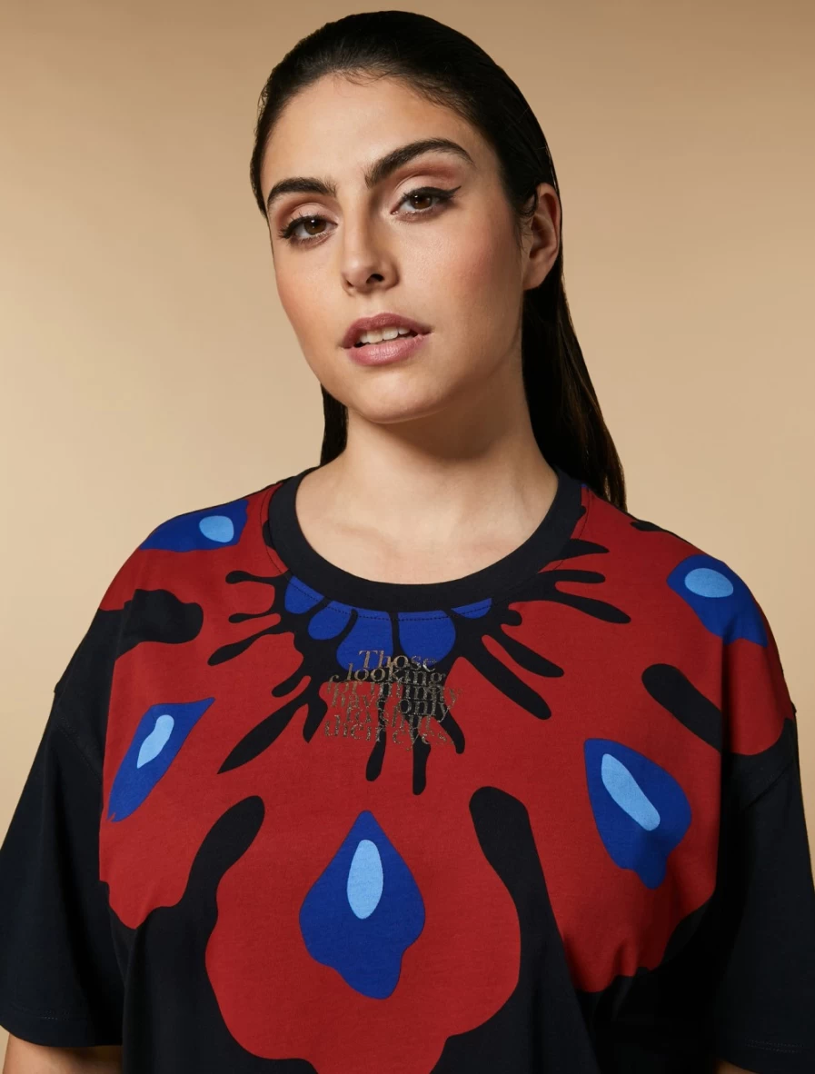 Marina Rinaldi Women's Dark Navy Print-Adorned Jersey T-Shirt