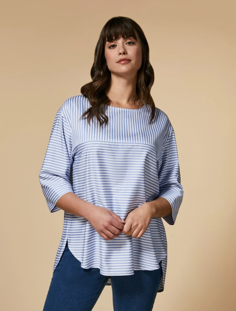 Marina Rinaldi Women's White Yarn-Dyed Viscose-Blend Blouse