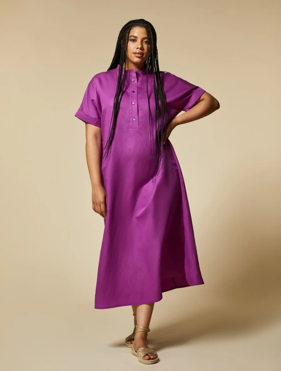 "Marina Rinaldi Women's Lilac Long Dress in Tencel Linen Blend"