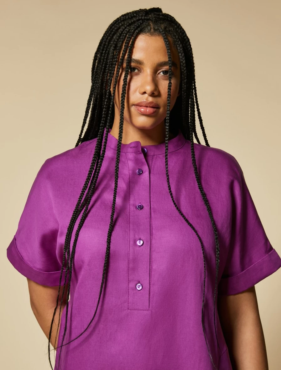"Marina Rinaldi Women's Lilac Long Dress in Tencel Linen Blend"