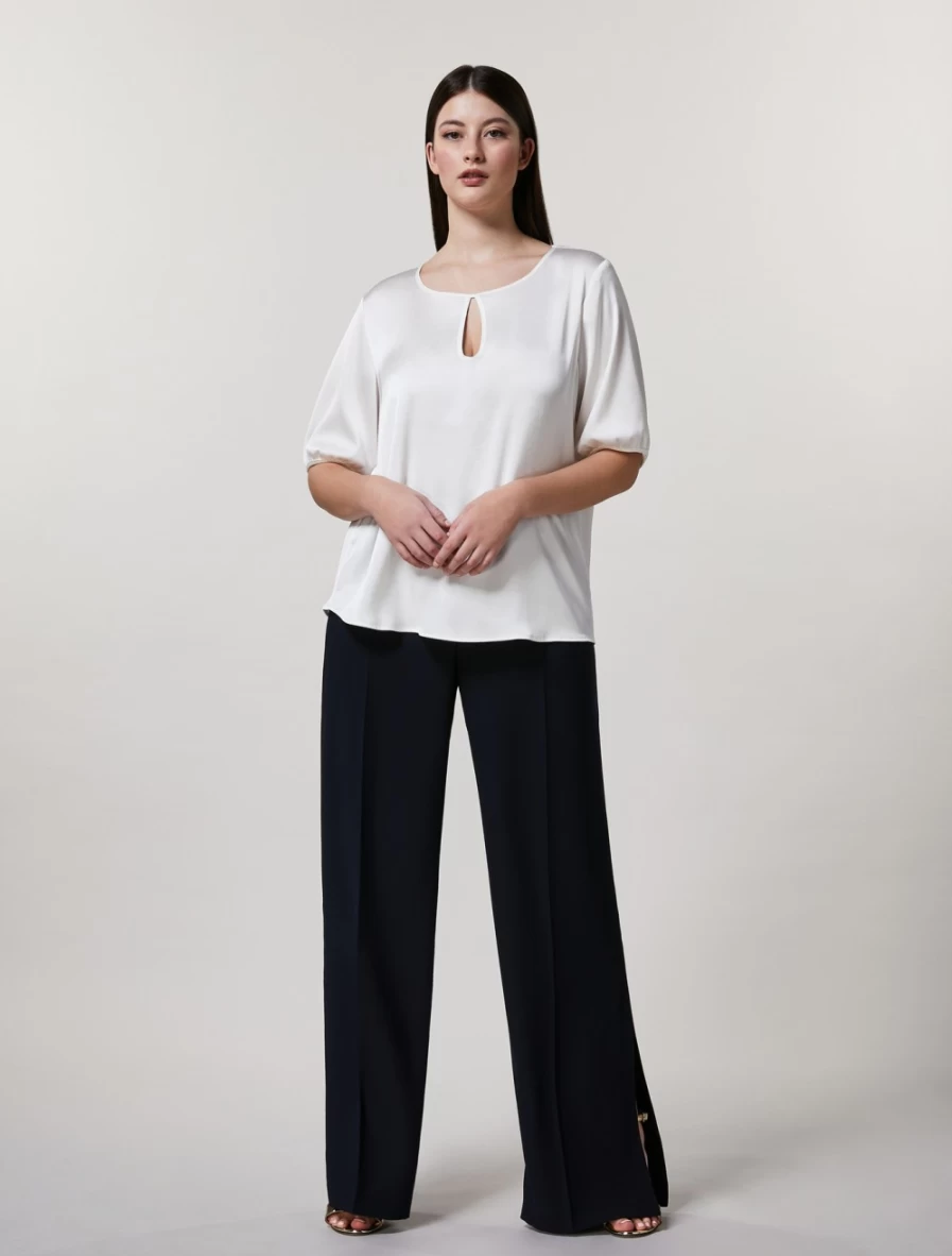 Marina Rinaldi Women's Dark Navy Crepe Envers Satin Trousers