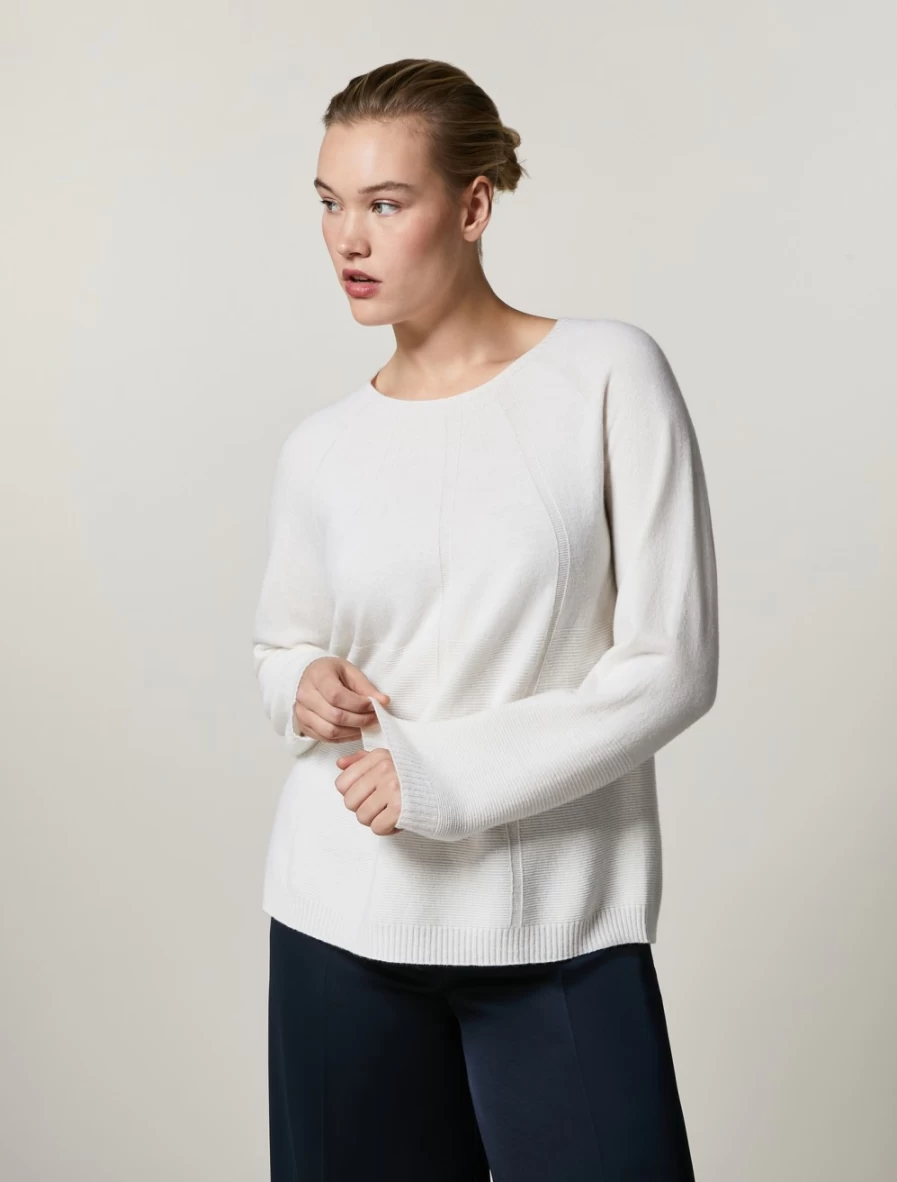 "Marina Rinaldi Women's White Cashmere-Blend Sweater | Soft Luxurious Knit"