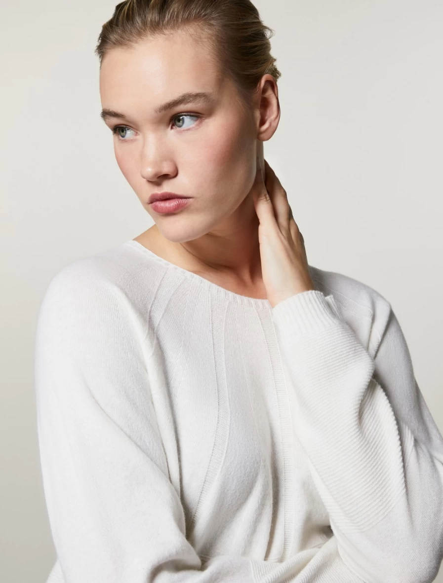 "Marina Rinaldi Women's White Cashmere-Blend Sweater | Soft Luxurious Knit"