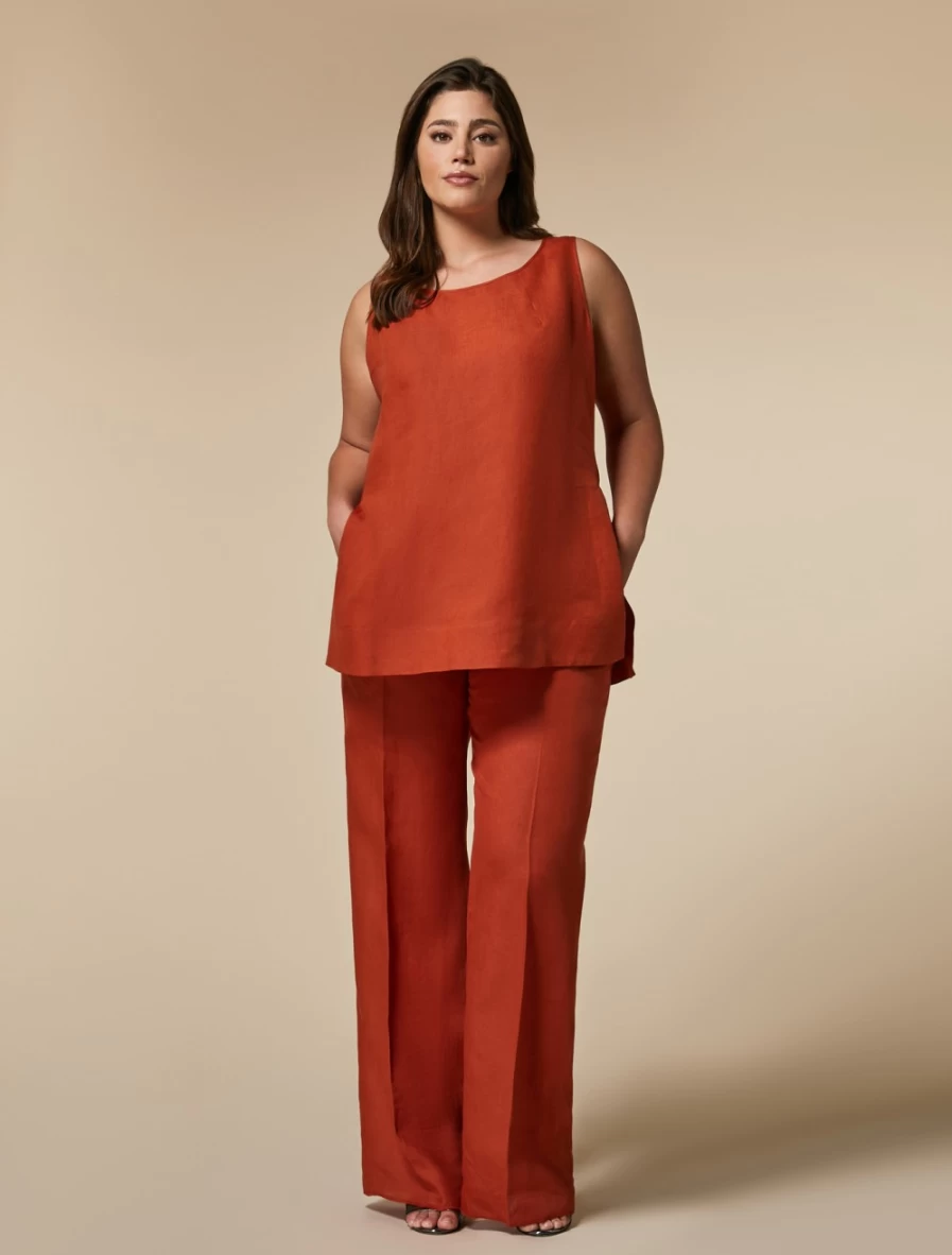 Women's Lightweight Linen Trousers in Rust by Marina Rinaldi – Comfortable & Stylish