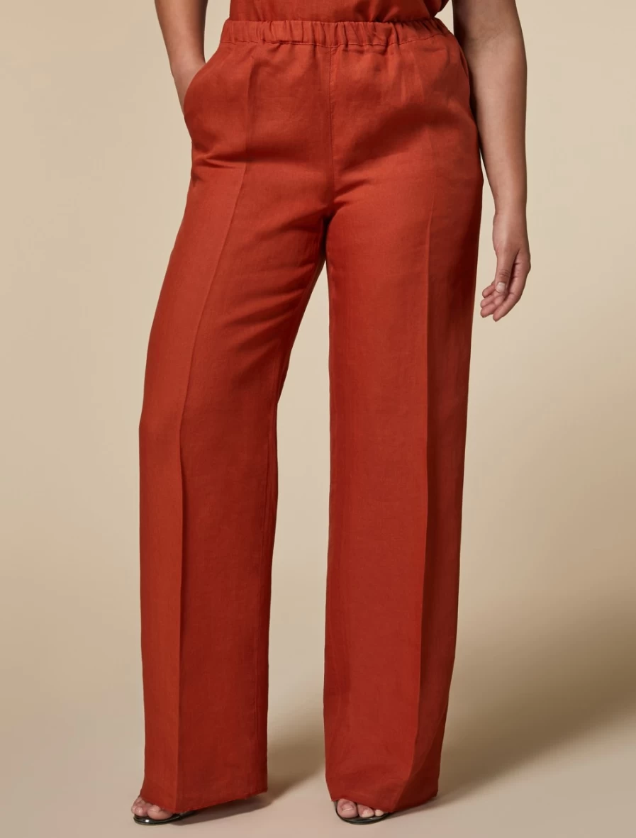 Women's Lightweight Linen Trousers in Rust by Marina Rinaldi – Comfortable & Stylish