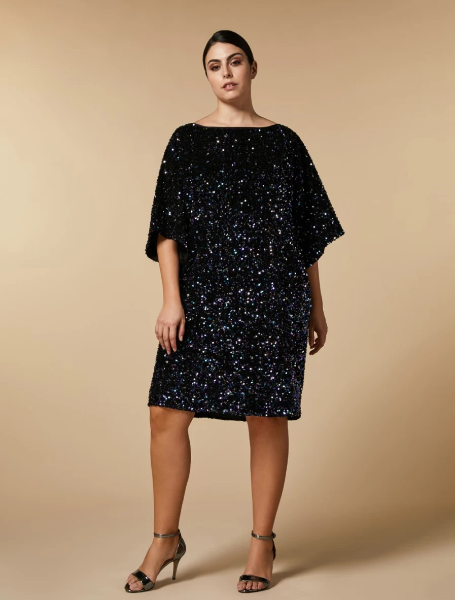 Marina Rinaldi Women's Black Sequin Dress for Evening & Party Wear